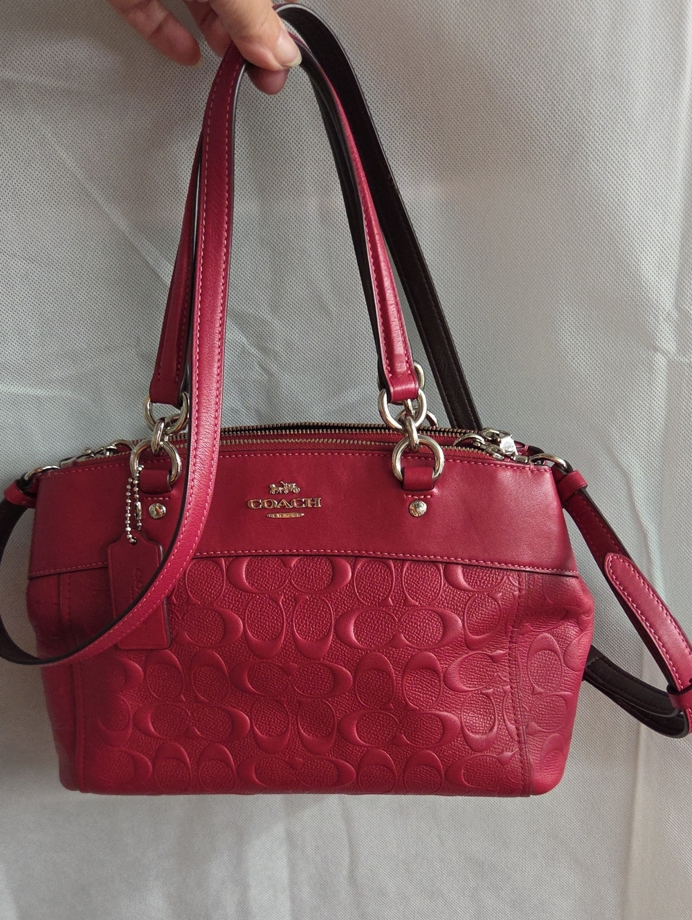 Coach Raspberry Pink Mini BROOKE Carryall Embossed Signature Shoulder Satchel